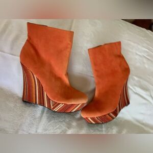 Orange Suede Wedge Bootie